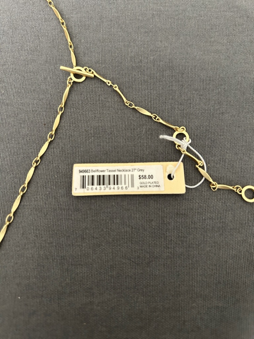 Spartina 449 Gold Bellflower Tassel Necklace 27” Grey - Picture 4 of 6